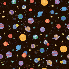 Space planets vector seamless pattern - 488777915