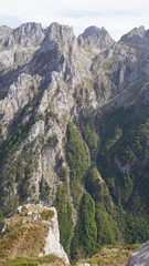 Mountain peaks during autumn season in the Prokletije National Park near the Grebaje Valley of Montenegro
