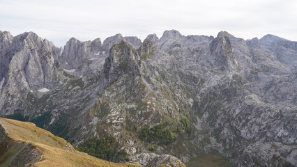 Mountain peaks during autumn season in the Prokletije National Park near the Grebaje Valley of Montenegro