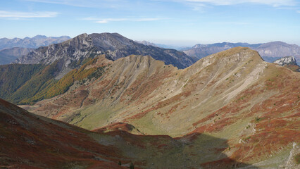 Fototapeta premium Mountain peaks during autumn season in the Prokletije National Park near the Grebaje Valley of Montenegro