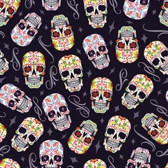 Schapenvacht deken met foto Schedel Kleurrijk suikerschedel naadloos patroon