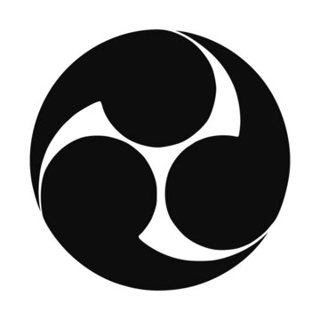 recommend clip art: Shinto Japanese religion Hidari mitsudomoe symbol. Tomoe comma vector silhouette illustration icon