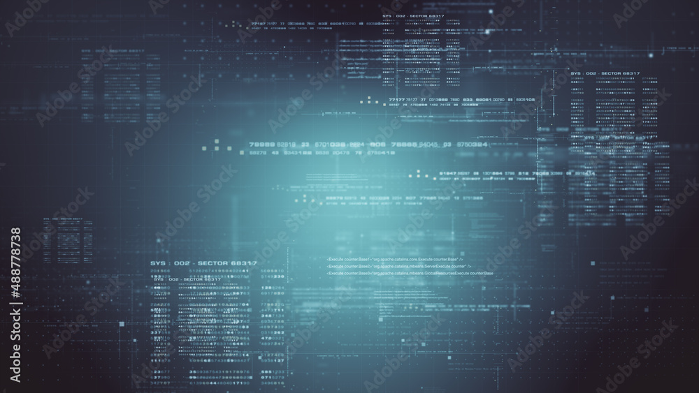 Aufkleber Artificial Intelligence Cryptocurrency Blockchain Matrix Simulation and deep learning performing analytic computational background