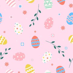 Seamless pattern easter eggs in flat