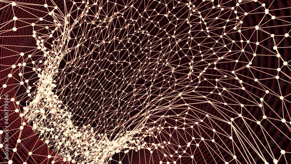 Poster moving tunnel from grid. design. tunnel made of grid with dots. twisted tunnel from neural network w