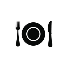 Plate, fork and knife icon. EPS-10. Vector illustration for graphic design, Web, UI, mobile upp.