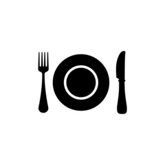 Plate, fork and knife icon. EPS-10. Vector illustration for graphic design, Web, UI, mobile upp.