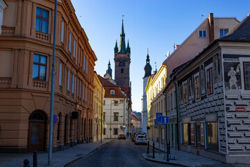 Fototapeta na wymiar Street in downtown of Klatovy, Czechia