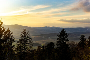 Evening landscape in South Czechia. View from Kluk mount. Early spring.