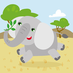 Elephant runs in Africa Funny Kid Graphic Illustration