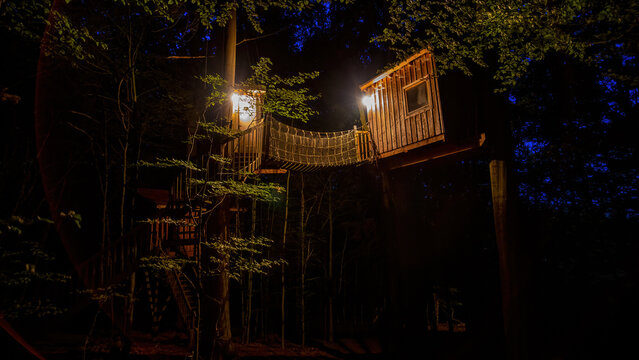 Ein Baumhaus in der Nacht