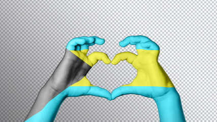 Bahamas flag color, hands show symbol of heart