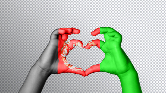 Afghanistan flag color, hands show symbol of heart