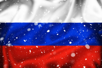 Russian Federation silk surface flag and snow layer