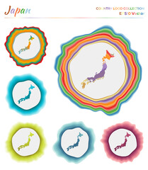 Japan logo collection. Colorful badge of the country. Layers around Japan border shape. Vector illustration.