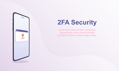 2fa authentication. Vector design template with copy space. Smartphone with verification code for login into account