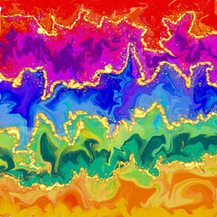 Rainbow marble abstract watercolor bacground. Alcohol brush texture, glitter dust ink, fluid pattern, kintsugi art style - 488782172