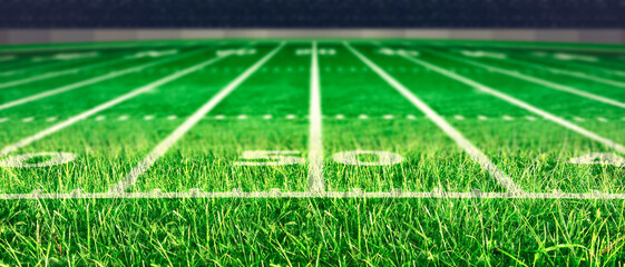 Perspective of football field. Football stadium with white lines marking the pitch. Perspective elements.Ragby football field with white lines marking the pitch. 3d illustration.