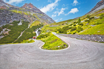 Stelvio mountain pass or Stilfser Joch scenic road serpentines view
