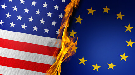 Burning American and European Union Flags are Paired Together