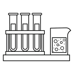 Test tubes. Chemistry lesson. Biology. Coloring book. Black and white vector illustration.