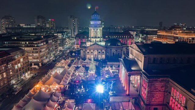 Night Time Lapse of christmas market at Gendarmenmarkt, Berlin, Germany