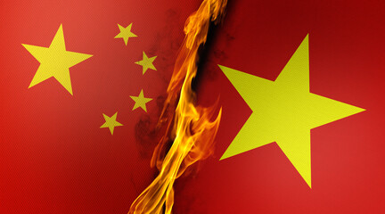 Burning Chinese and Vietnamese Flags are Paired Together