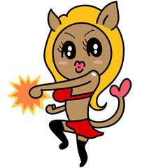 筋トレ大好きなライオン女がかわいくパンチしているところ