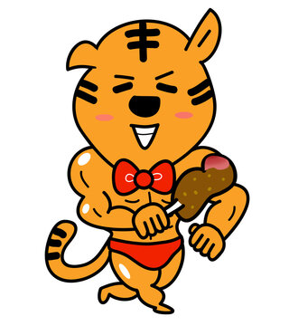 recommend clip art: 筋トレ大好きなトラ男が骨付き肉を食べるところ
