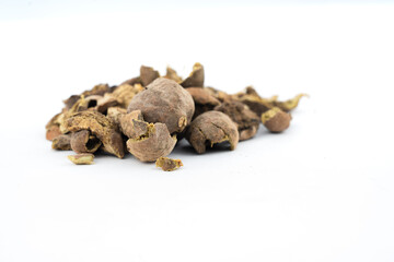 Baheda, Terminalia Belerica, bedda nuts over isolated white