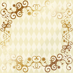 高級感のあるオーナメントの背景　正方形　イエロー＆ゴールドフラワー　ダイヤパターン