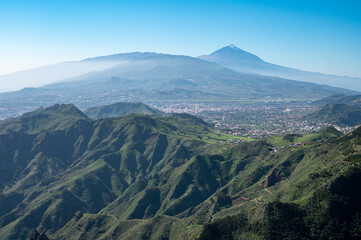 Panoramic view on green mountains of Anaga national park, North of Tenerife, Canary islands, Spain