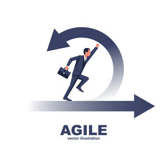 Agile concept. Businessman running to success. Life cycle, processes scheme. Vector illustration flat design. Isolated on white background.