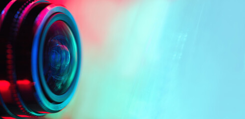 Camera lens with with multi-colored backlight. Banner