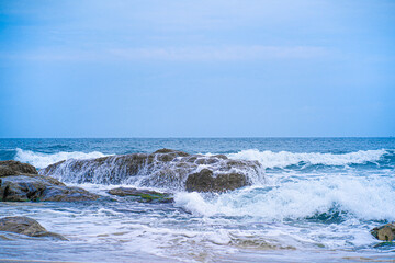 파란 바다 위 돌