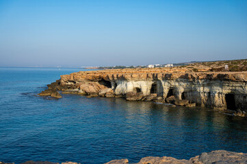 Fototapeta na wymiar National park Cape Greko, view on natural sea caves and turquoise water of Mediterranean Sea, Cyprus