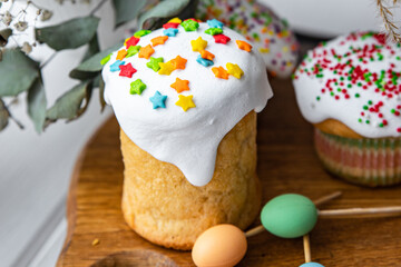 Easter cake Easter holiday fragrant yeast sweet pastrie dessert celebratory holiday orthodox christians easter treat healthy meal food snack on the table copy space food background