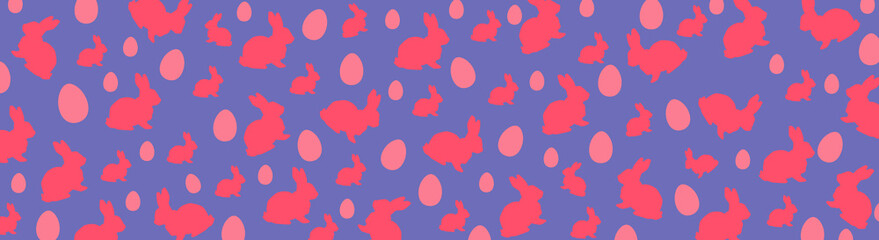Happy Easter. spring holiday. background for the design. the purple color of the year is very peri. cute rabbit, pink egg.