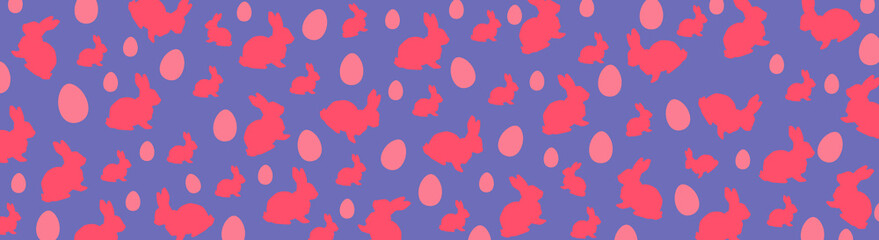 Happy Easter. spring holiday. background for the design. the purple color of the year is very peri. cute rabbit, pink egg.