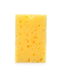 Yellow washing sponge isolated on white. Cleaning supplies