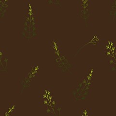 vector seamless pattern of leaves and herbs doodle minimalism, boho style
