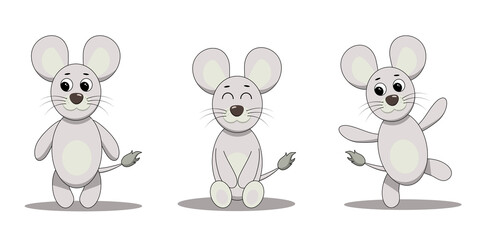 Set cute hand drawn gray mice vector illustration. Field wild mouse.