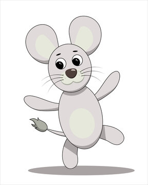 Cute hand drawn gray mouse illustration. Field wild mouse.