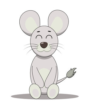 Cute hand drawn gray mouse illustration. Field wild mouse.