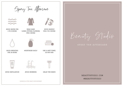 Spray Tan Aftercare Card