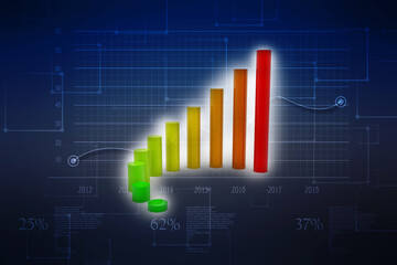 3d rendering business graph and documents. Stock market chart. Business graph background, Financial Background