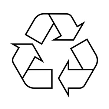 Recycling sign on a white background. White arrows with a black outline move in a circle. Environment protection. 