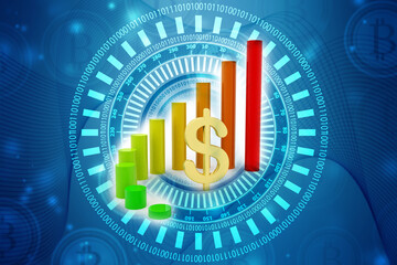 Dollar Financial Success Bar Chart Graph Growing Up 3d Render Illustration