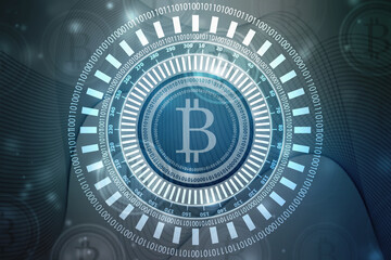 Global Abstract Bitcoin Crypto Currency Blockchain Technology World Map Background Illustration