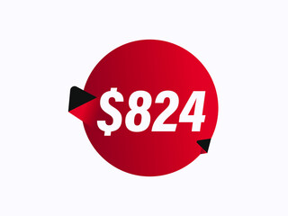 $824 USD sticker vector illustration